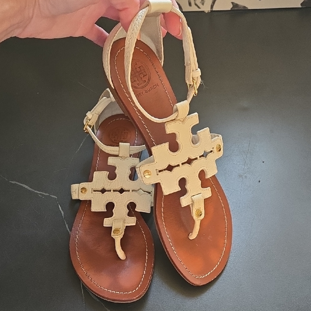 Tory Burch Cream and Tan Sandals